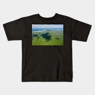 Aerial view of large forest area and distant lake Biale Augustowskie Kids T-Shirt